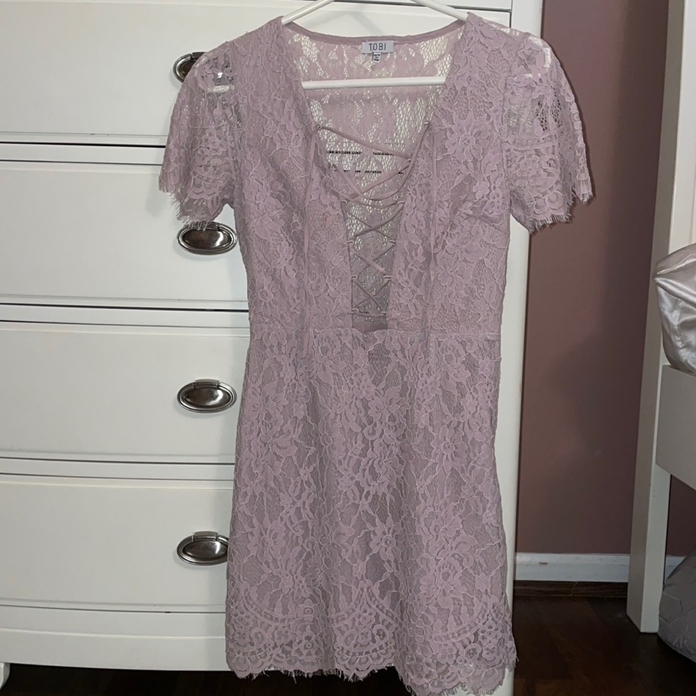 Pink Lace Dress Crisscross Front